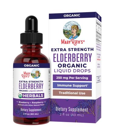 MaryRuth Organics Elderberry Syrup Extra Strength USDA Organic Elderberry Sugar Free Adults & Kids Immune Support Supplement for Ages 1+ Clean Label Project Verified Vegan Gluten Free 2 Fl Oz 1 Fl Oz (Pack of 1)