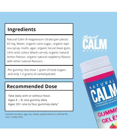 Natural Calm Magnesium Gummies (Raspberry Lemon Flavour) 120 Count - Chewable - Fast Absorbing - Relaxing - Vegan Gluten-free Ages 4 and up - Buy Online on GoSupps.com