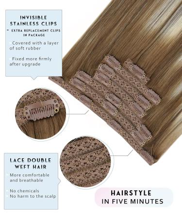 Youngsee Clip In Extensions | Real Ombre Hair 35cm | Brown to Blonde Remy Hair | 120g #8/60/8 - Buy Online on GoSupps.com