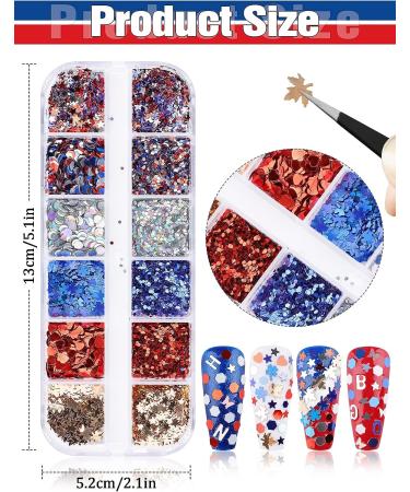 Kalolary Independence Day Glitter Nail Sequins - 4th of July Star Red Blue Silver Holographic Paillette for Patriotic Makeup & Decoration - Buy Online on GoSupps.com