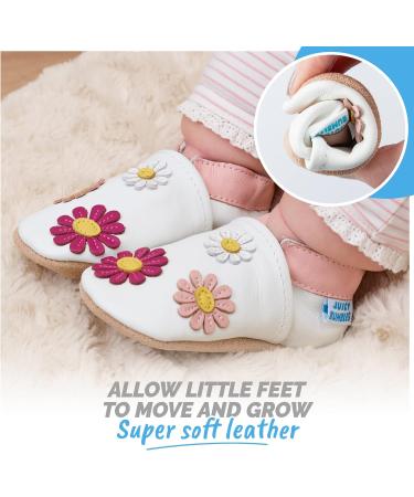 Leather Baby Shoes 12-18 Months - Soft Sole Toddler Shoes for Baby Girl and Boy - Daisies Design - Buy Online on GoSupps.com