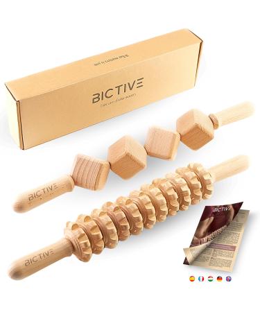Bictive massage roller wood Maderotherapy set massage tab anti -cellulite massage device pole massage wood massage roller legs with handle lipedema massage device wood massage scooter stomach back - Buy Online on GoSupps.com