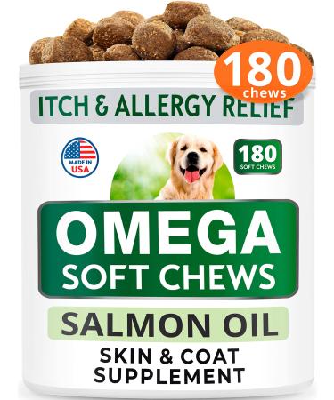 Bark&Spark Omega 3 for Dogs - Fish Oil Treats - Allergy and Itch Relief Chews - Anti-Shedding - Joint Health - Skin and Coat Supplement - EPA & DHA Fatty Acids - Salmon Oil Salmon 180 Treats (Pack of 1)