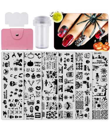 Ebanku 6pcs nail stamp template nail stamping plates halloween ghost skull spider web pumpkin manicure nail art template with 1 stamp + 1 scraper + 1 storage bag - Buy Online on GoSupps.com