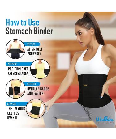 Welkim Abdominal Binder Black - 12 Inch Wide Support Belt for Lower Waist, Hernia, Postpartum & Weight Loss - Large - Buy Online on GoSupps.com
