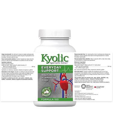 Kyolic - Aged Garlic Extract Supplements - Formula 100 Everyday Support 300mg 180 Capsules - Odorless Garlic Pills - Supports Overall Wellness Unflavored 180 count (Pack of 1) - Buy Online on GoSupps.com