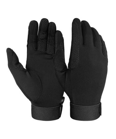 FitsT4 Horse Riding Gloves Equestrian Outdoor Breathable Stretchable Horse Glove for Women Men Black Medium