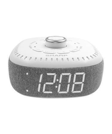 SHARP Sound Machine Alarm Clock with Bluetooth Speaker, 6 High Fidelity Sleep Soundtracks  White Noise Machine for Baby, Adults, Home and Office  White LED