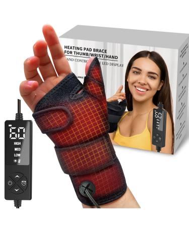 sticro Wrist Thumb Brace Heating Pad for Arthritis and Carpal Tunnel Relief, Heated Wrap for Sprains Trigger Thumb, De Quervain's Tenosynovitis, Tendonitis Wrist Hand Pain Relief - Left Right Hand L/XL Black