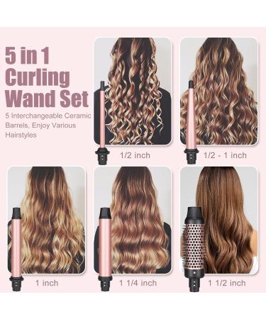 5 in 1 Curling Wand Set - SIQUER Fast Heating Curling Iron for Beach Waves - 1/2 to 1 1/4 Inch with Thermal Brush Gloves & Clamps - Rose Gold - Perfect Hair Tool for Women - Buy Online on GoSupps.com