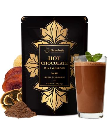 Mushroom Hot Cocoa with Magnesium Glycinate & L-Theanine GABA | 10-Mushroom Blend with Lion s Mane & Reishi | Supports Calm Focus & Relaxation | Cacao Powder No Melatonin | Keto & Vegan | 8.5 OZ
