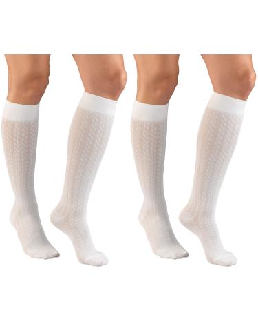 Truform Women's 15-20 mmHg Compression Dress Socks with Cable Pattern White Medium (Pack of 2) Medium (Pack of 2) White