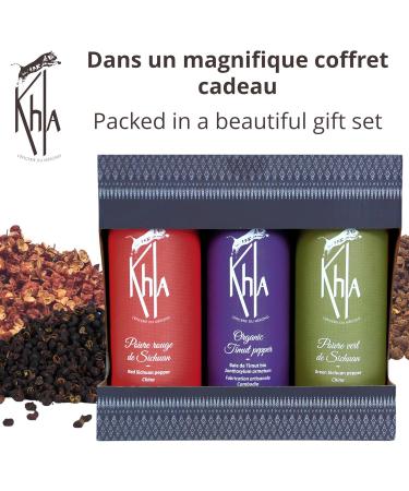 Khla - Coffret Trio de Poivres Rares - Sichuan & Timut - En Grains - Coffret Cadeau Cuisine - Baies Sichuan Rouge Vert - pices Poivres du Monde - Recharge Moulin - Asie Chine N pal - Buy Online on GoSupps.com