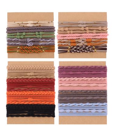 FIRAZIO 52Pcs Boho Hair Ties Bracelet for Women Stackable Morandi Colorful Cute Elastics Hair Ties Ponytail Holder for Thick & Curly Hair