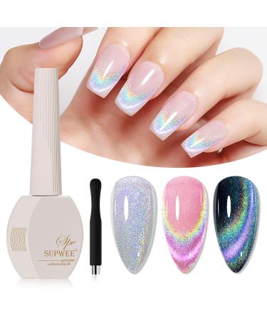 Rainbow Cat Eye Gel Polish - 15ml Holographic 9D Cat Eye with Magnetic Stick for a Glittery Iridescent Galaxy Effect Soak Off UV Lamp Perfect for Nail Art & DIY Manicures at Home