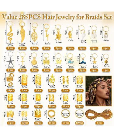 Qinzave 285-Piece Golden Hair Jewelry Set for Braids & Dreadlocks - Gold Rings & Clips for Stunning LOC Accessories - Buy Online on GoSupps.com