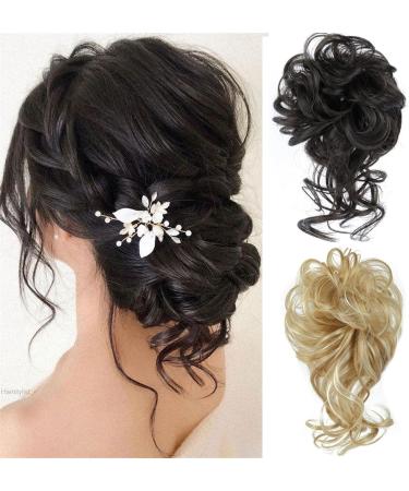 Hair Bun Hairpiece for Women Messy Bun Hair Piece Scrunchie Tousled Updo Hair Extensions Bun with Rubber Band Curly Wavy Ponytail Extensions Synthetic Chignon for Women Girls Hair Chignons(2) - Buy Online on GoSupps.com