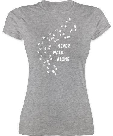 Shirtracer - Shirt Women - Gift for Dog Owners - Never Walk Alone Paw Prints 03 Grey Mottled S