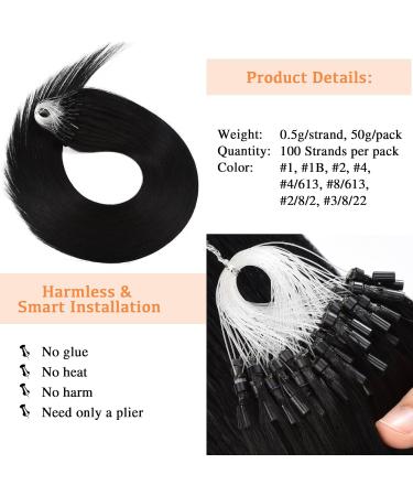 Premium Real Hair Extensions - 100 Strands Micropoint 0.5g each 35.6 cm Jet Black Brazilian Remy Hair - Buy Online on GoSupps.com