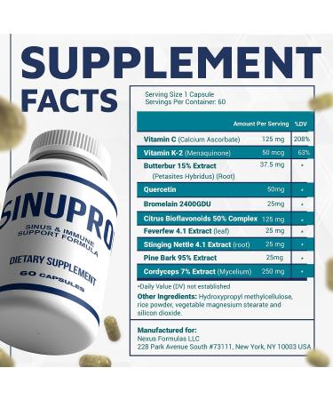 SinuProl Nasal & Immune Support Supplement - Natural Sinus Decongestant & Antihistamine - 60 Capsules - Buy Online on GoSupps.com
