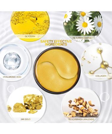 Fivewan 24k Gold Under Eye Patches - 60 Pcs Anti-Aging Eye Mask with Collagen & Hyaluronic Acid for Dark Circles, Puffiness, and Wrinkles - 30 Pairs - Buy Online on GoSupps.com