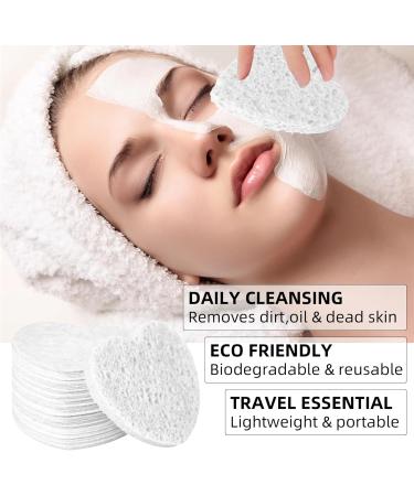 60-Count Natural Heart Shape Facial Sponges for Women | 100% Compressed Cellulose | Exfoliating & Cleansing Cosmetic Sponges - Buy Online on GoSupps.com