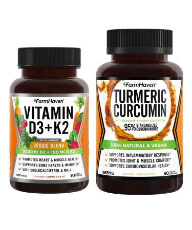FarmHaven Turmeric Curcumin with BioPerine Black Pepper & 95% Curcuminoids and Vitamin D3 K2 Capsules