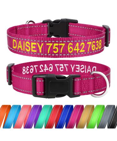 Tagme personalized dog collar for small dog with embroidered reflective nylon dog collar with pet name & telephone number hot pink xs XS (1 Pack) hot pink