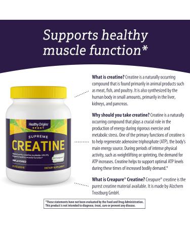 Healthy Origins Supreme Creatine (Creapure) - Premium Creatine Supplement for Muscle Support Unflavored Non-GMO Vegan 21.2 Oz - International Shipping Available - Buy Online on GoSupps.com