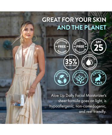 Aloe Up For the Face Daily Moisturizer with SPF 25 Sunscreen - Alcohol-Free Broad Spectrum Facial Lotion With Aloe Vera Gel - Dries Fast - Reef Friendly - For All Skin Types - Fragrance-Free - 1.7 Oz - Buy Online on GoSupps.com