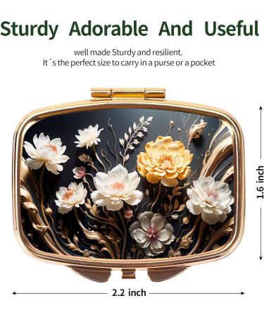Dynippy Retro Pill Case with Mirror | Gold Floral 2 Compartment Medicine Organizer for Travel & Purse - Buy Online on GoSupps.com
