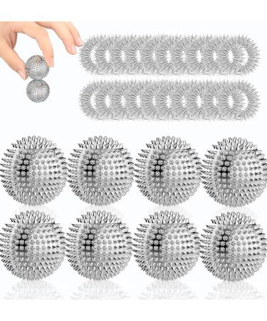 8 hedgehog ball + 20 battery pressur rings - Skills Borderline Set with Skill Ball Metal and Skill Ring - Acupressure Ball Igelball Klein 3cm Acupressure Ring Skills Set Stress Adult Massage Remine 8 Silver