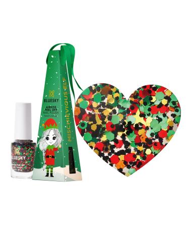 Bluesky Christmas Kids Nail Varnish Bauble Mischievous Elf Green Multicolour Glitter. Easy Peel-off Non-Toxic Water- based Odour-free Nail Polish for Kids 5ml