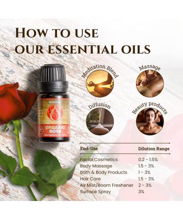 Ecodrop Rose Essential Oil 10ml - Certified Organic, 100% Pure for Aromatherapy, Massage & Diffusers - Therapeutic Grade, Natural & Organic - Includes e-Book - Buy Online on GoSupps.com