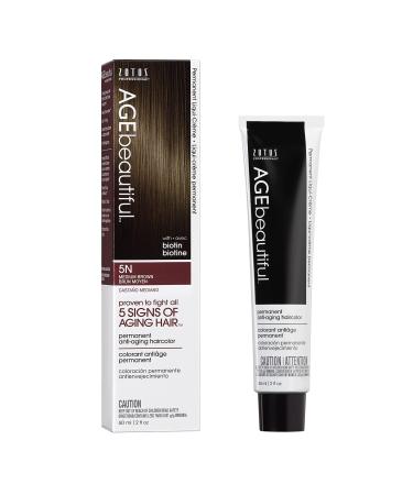 AGEbeautiful Permanent Liqui Creme Hair Color Dye | 100% Gray Coverage | Anti-Aging | Professional Salon Coloring Hair Color Dye 5N Medium Brown