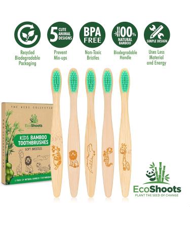 EcoShoots Kids Bamboo Toothbrushes with Super Soft Bristles | Pack of 5 Kids Toothbrushes | Eco-Friendly Natural Wooden Childrens Toothbrush | Organic Biodegradable Handle | BPA Free Kids Toothbrush Kids 5 Pack - Buy Online on GoSupps.com
