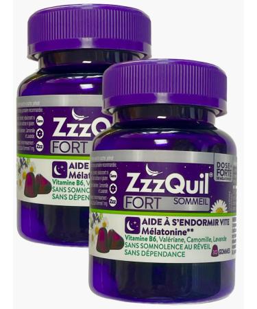 ZzzQuil STRONG Sleep 30 Gums – Higher Dose of Melatonin 1.7 mg – Pack of 2 Boxes of 30 Erasers (2F)