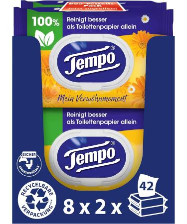 Tempo Moist Toilet Towels Bundle - Aloe Vera Chamomile Pure Calendula & Almond Milk (16 Pack Each) - Gentle & Sensitive Care for International Shipping - Buy Online on GoSupps.com