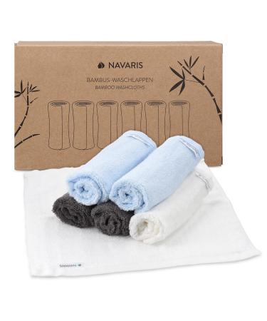 Navaris Bamboo Washcloths (Pack of 6) -10x10 inch Baby and Adult Washcloth Set for Face Body Makeup Removal Wash Towels - Light Blue White Gray White light blue black