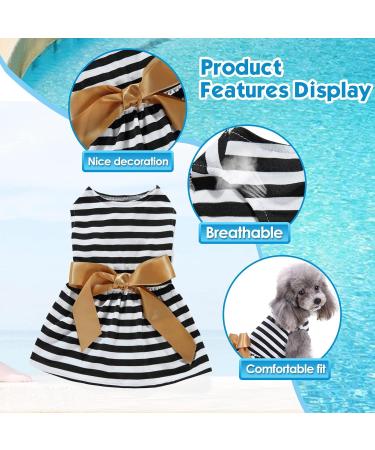 Elegant Petcute Dog Dress - Summer Tutu for Little Dogs with Bowknot & Flower Design | XS Black & White Stripes - Buy Online on GoSupps.com
