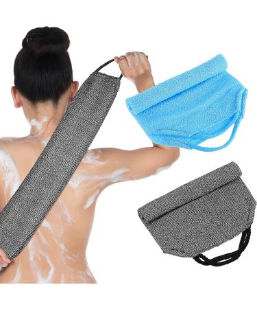 Lot de 2 serviettes exfoliantes pour le dos en nylon avec poign es (bleu + gris) - Buy Online on GoSupps.com