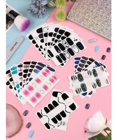 24PCS Black & White Nail Wraps - Self-Adhesive Star Moon Art Stickers with Nail File | DIY 3D Nail Decoration - Buy Online on GoSupps.com