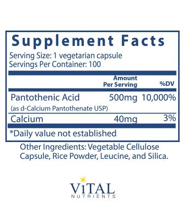 Pantothenic Acid 500mg - Immune System Support - 100 Vegetarian Capsules - Buy Online on GoSupps.com