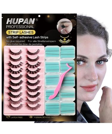 Russian Volume Strip Lashes 10 Pairs Set with 50 Pairs of Self-adhesive Lash Strips, No Glue No Magnets D Curl False Eyelashes Look Like Extensions, 5 Styles to Choose (Mixed Style) Russian Strip Mixed Style
