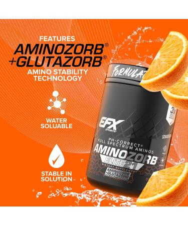 EFX Sports Aminozorb Elite 21 | PH-Correct, Full Spectrum Aminos + Glutamine | Essential & Non Essential Aminos | Zero Sugars | 30 Servings (Orange Splash) - Buy Online on GoSupps.com