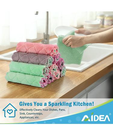 AIDEA Kitchen Dish Cloth 12-Pack - Super Absorbent Coral Fleece Dish Cloths - Premium Microfiber Cleaning Cloths - Fast Drying & Reusable Dish Rags - Buy Online on GoSupps.com