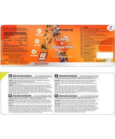 ATLEMISME Lutein Gummies (60 Gums). Gummies for Eyes with Lutein (28.5 mg) Zeaxanthin and Vitamin A (30 Day Pack) Orange Flavor Vegan Non-GMO Gluten-Free Supports Eye Health - Buy Online on GoSupps.com