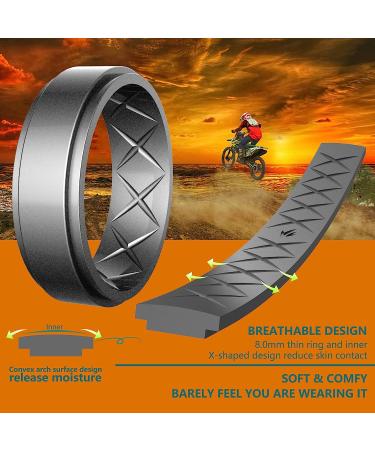 Zollen Breathable Men's Silicone Wedding Ring Bands for Sports - Black, Metal Dark Grey, Silver, Bronze, Marble, Army Green, Dark Blue - Size 12 (21.3mm) - Buy Online on GoSupps.com