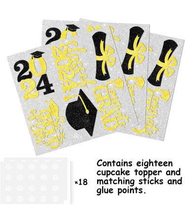 18pcs Yellow Glitter Cap Dessert Cupcake Topper Congrats Grad 2024 We Are So Proud of You Theme Decorations 2024 Preschool High School College Graduation Party Decor Supplies - Buy Online on GoSupps.com