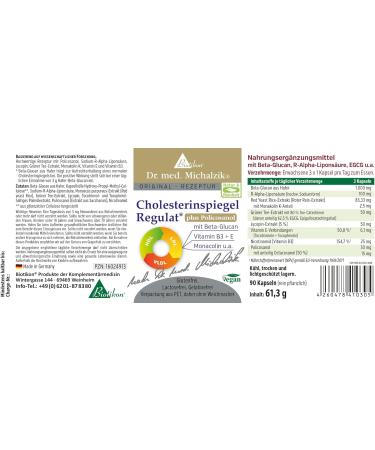 Cholesterol Level Regulator + Policosanol - Dr. med. Michalzik - 90 Additive-Free Capsules with Natural Sodium R-Alpha-Lipoic Acid - Biotikon  - Buy Online on GoSupps.com